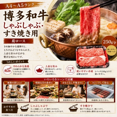 【A4～A5】博多和牛しゃぶしゃぶすき焼き用(肩ロース)500g(250g×2p)(宇美町)【配送不可地域：離島】