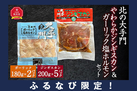 【ふるなび限定】北の大手門やわらかジンギスカン200ｇ×5 ガーリック塩ホルモン180g×2セット | ジンギスカン_02935