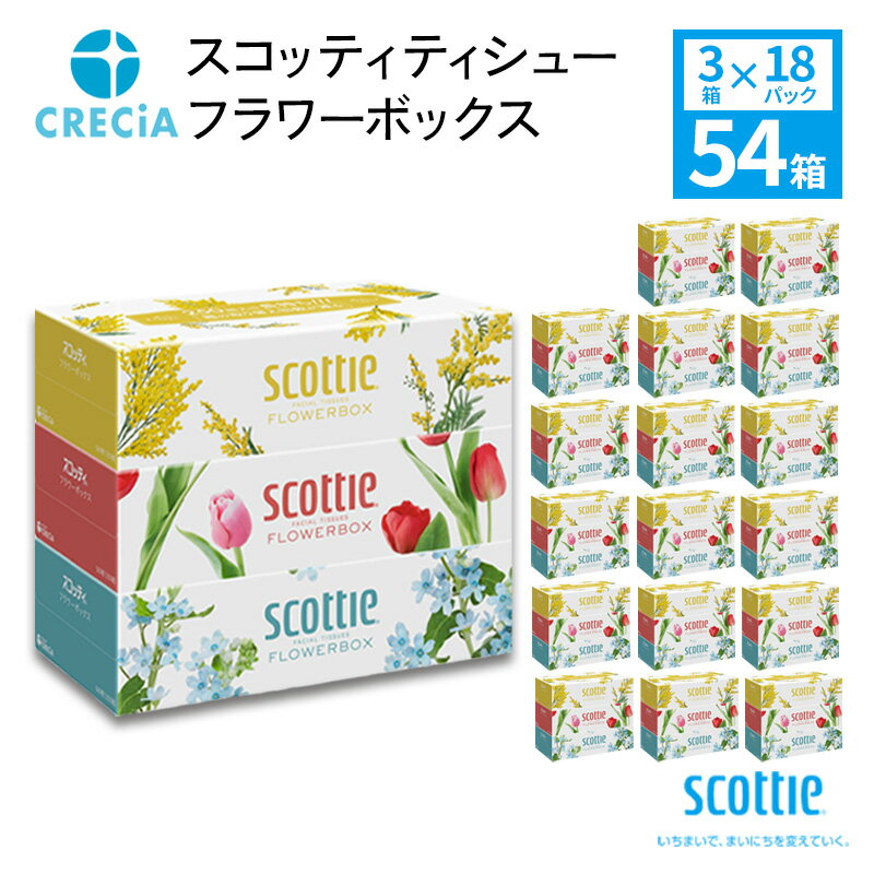 【ふるさと納税】【最短当日発送！】ティッシュ スコッティ フラワーボックス 54箱 (3箱×18パック) ティッシュペーパー ティシュー ティシューペーパーボックスティッシュ ボックスティシュー ティシュペーパー 防災 災害 日用品 消耗品 生活用品 宮城県 岩沼市