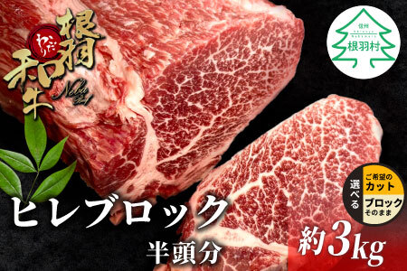 根羽こだわり和牛 ヒレ ブロック 半頭分 約3kg 黒毛和牛 ヒレステーキ ブロック肉　塊肉 塊 牛肉 国産牛 お祝い パーティ ステーキ 焼肉 BBQ 霜降り すき焼き しゃぶしゃぶ 大人数