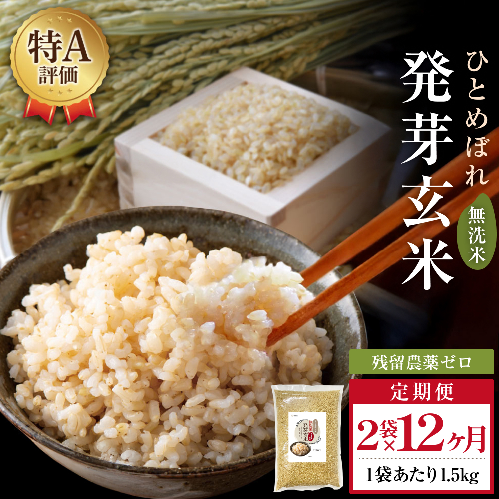 特A ひとめぼれ 米 残留農薬ゼロ 発芽玄米 1.5kg × 2袋 12ヶ月 定期便 無洗米 令和7年度産 玄米 こめ コメ お米 ヒトメボレ ご飯 ライス 大分県 大分 玖珠町 玖珠