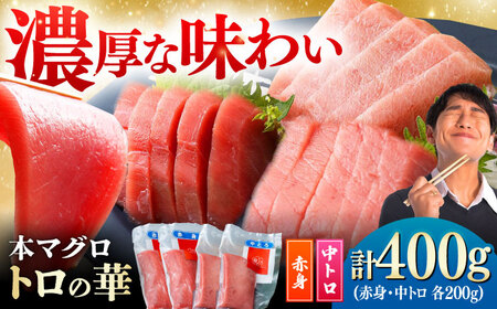 対馬産 本マグロ 400g（赤身200g、中トロ200g） ≪対馬市≫【桐谷商店】 トロの華 対馬 新鮮 マグロ 赤身 トロ 鮪 刺身[WAQ063]