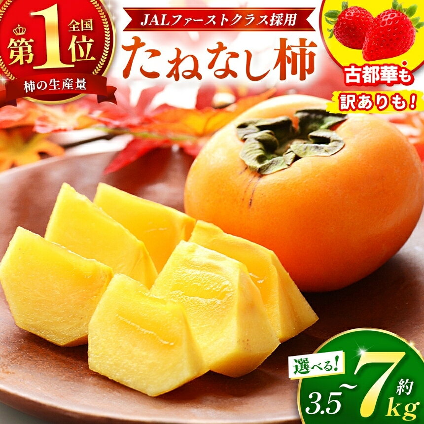 【ふるさと納税】 先行予約 たねなし 柿 約 3.5kg ～約 7kg【 定期便 】も選べる！ たねなし柿 ＆ 古都華 いちご | フルーツ 果物 くだもの 柿 かき カキ たねなし 種無し 種なし 奈良県 五條市 五條の柿 西岡農園