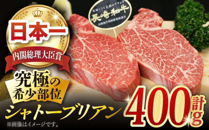 
長崎和牛 極厚 シャトーブリアン 約400g (200g×2枚) 肉 お肉 牛肉 赤身 和牛 希少部位 ヒレ ステーキ 東彼杵町/黒牛 [BBU030]
