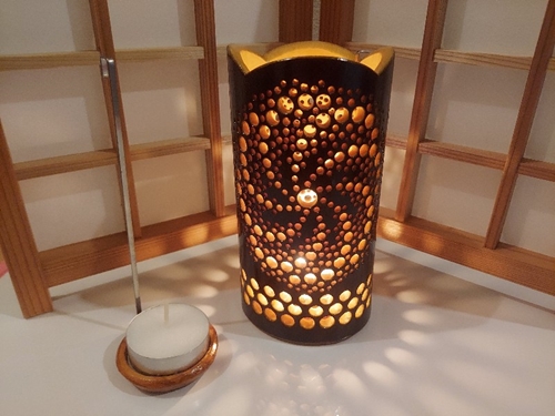 竹製キャンドルホルダー 曼荼羅Ｊ-1(表皮焦がしタイプ)／竹あかり 癒し おうち時間 キャンプ
