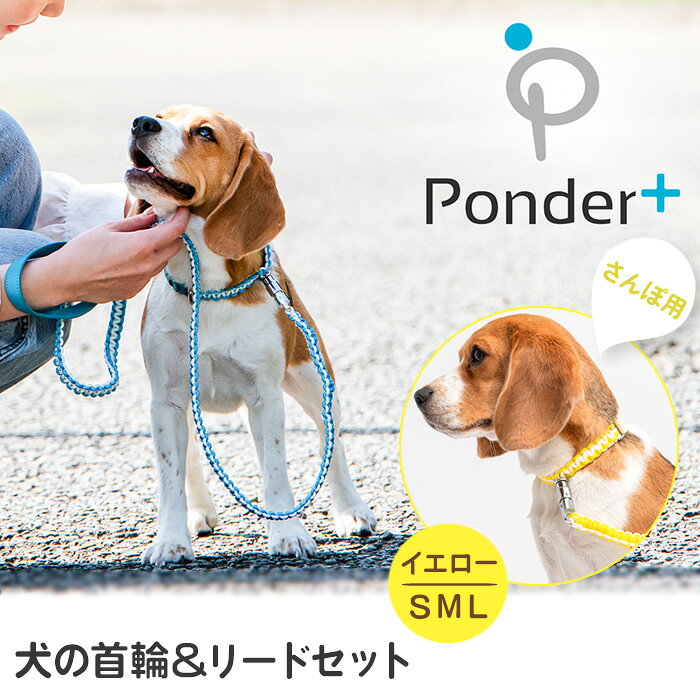 【ふるさと納税】No.461 犬の首輪＆リードセット さんぽ用 ポンダープラス イエロー ／ ペット用品 犬用品 ペットグッズ 散歩グッズ ワンタッチ 着脱簡単 ロック付き 高耐久 おしゃれ 丈夫 カラフル ハンドメイド 手作り 手編み パラコード 革 レザー 送料無料 大阪府