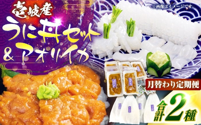 
            【2回定期便】 壱岐産 うに丼セット アオリイカ 月替わり 定期便 《壱岐市》 【一支國屋】海鮮 うに うに丼 いか イカ アオリイカ 刺身 お刺身 冷凍配送 [JCC026]
          