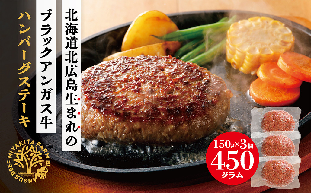 北海道 北広島産 ブラックアンガス牛 ハンバーグステーキ (150g×3個)