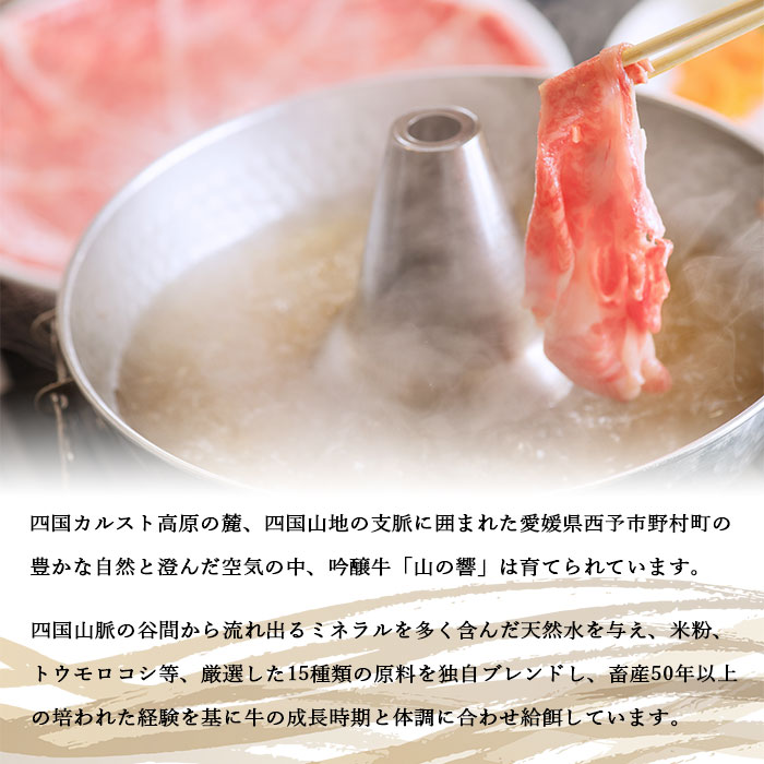 ＜愛媛県産吟醸牛「山の響」特選和牛すき焼き・しゃぶしゃぶ 1kg＞ 牛肉 国産 黒毛和牛 すきやき 焼きしゃぶ 薄切り スライス 肩ロース リブロース グルメ お祝い 御祝 お礼 御礼 食材 特産品 