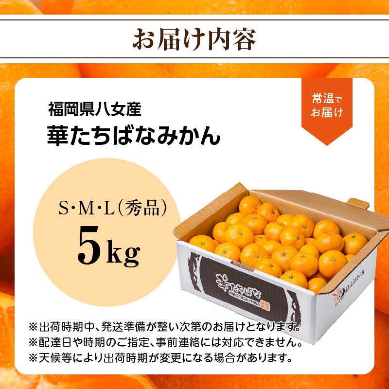 【先行予約】【2025年12月発送開始】華たちばなみかん 約5kg｜ＪＡふくおか八女 蜜柑 ミカン 秀品 福岡 果物 フルーツ 先行予約 家庭用 自宅用 期間限定 数量限定