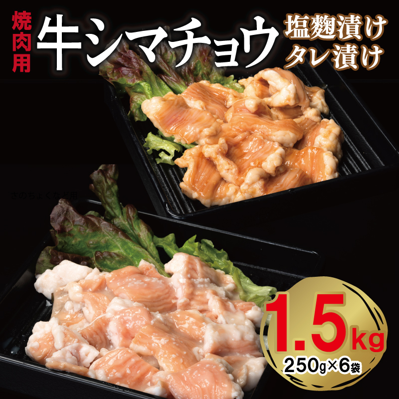 牛シマチョウ 焼肉用 塩麹・タレ漬けセット 合計1.5kg【味付け 小分け 焼くだけ 簡単調理 BBQ 牛肉 ホルモン 250g×6袋】 G3382