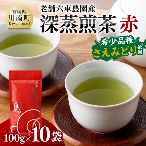 老舗六車農園産 深蒸煎茶 (赤) 100g×10袋【九州産 宮崎県産 川南町産 茶 お茶 国産茶 飲料 日本茶 飲みやすい 使いやすい】