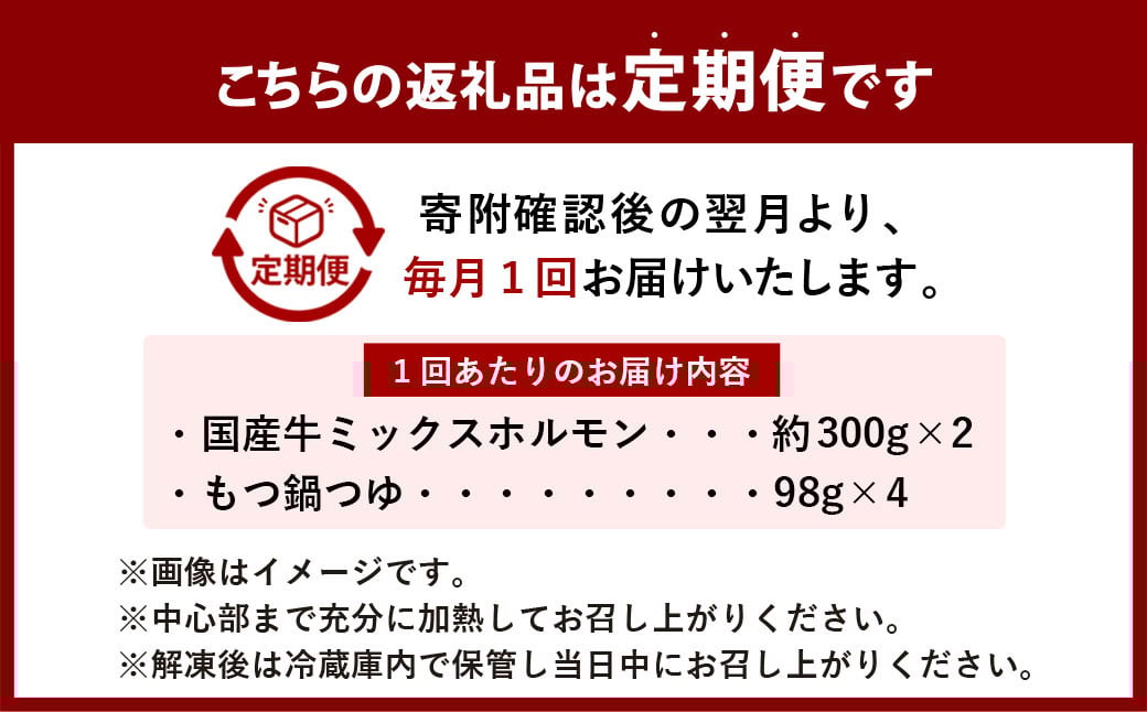 【6ヶ月定期便】国産牛 もつ鍋 セット （約600g×6回） 計約3.6kg