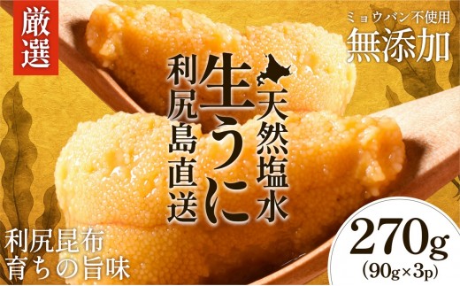 【2026年発送受付】利尻昆布育ちの天然生うに 塩水キタムラサキ 270g (90g×3p)｜北海道 朝獲れ 塩水 ウニ 無添加 ミョウバン不使用 生 うに 雲丹 国産 天然 利尻 キタムラサキ [1110010]