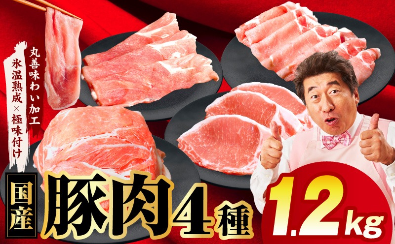 mrz0247 【スピード発送】国産 豚肉 4種 総量 1.2kg【300g×4P 氷温熟成×極味付け 小分け ぶたにく 普段使い 野菜炒め】