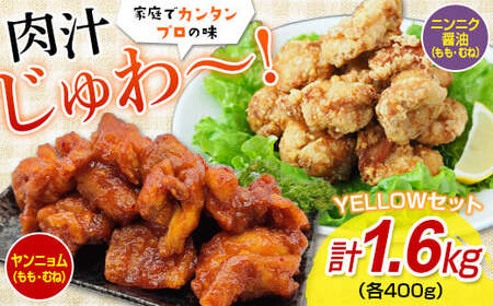 熊本県 球磨村 唐揚げYELLOWセット（ニンニク醤油・ヤンニョム）1.6キロ FKP9-349