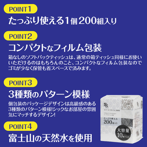 大容量 コンパクト ソフトパック ティッシュ スマートスタイル 200W10P フィルム包装 省スペース 箱なし シック 安心 日本製 100％パルプ 日用品 生活用品 防災 備蓄 富士市 [sf00