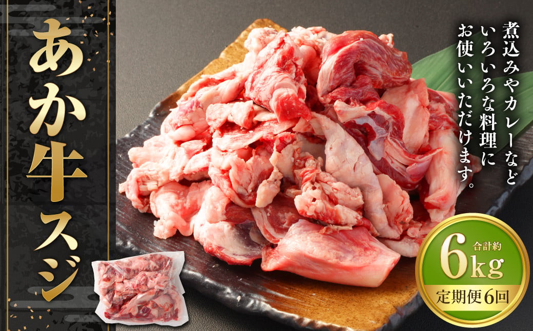 【6ヶ月定期便】あか牛スジ 約1kg 計約6kg 牛スジ 熊本 熊本県産 赤牛 あか牛 牛肉 ブランド 肉 牛 お肉 ヘルシー すじ 牛スジ 牛筋 定期便 熊本県 西原村 冷凍