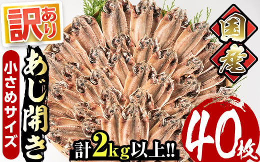 
＜訳あり＞国産あじ開き(40枚・計2kg以上)干物 鯵 セット 魚 魚介類 簡単 調理 冷凍【E-19】【水永水産】
