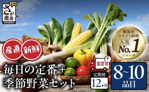 
                  野菜 定期便 12ヶ月 (8～10品目)【曜日・時間帯指定OK】 野菜ソムリエ厳選 肥前の国の旬野菜セット  佐賀県 鹿島市 J-14
                