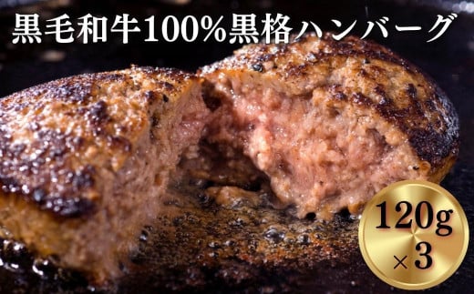 《格之進》黒格ハンバーグ120g×3個 ～お店の味をご家庭で 焼くだけ簡単～ 【 プレミアム お弁当 個包装 お惣菜 小分け 子供 簡単調理 肉 贈り物 冷凍 人気 岩手 一関 】