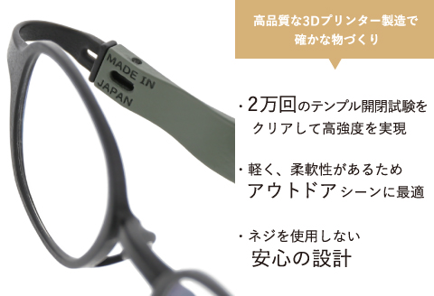 アウトドアにマッチする3Dプリンタ製老眼鏡 hammoc HM-R2 スクエア グレー +2.00