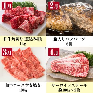 定期便牛肉(和牛)12ヶ月 牛肉(和牛)の12種類を定期便で！牛肉(和牛)ステーキ360ｇ すき焼き用牛肉(和牛)400ｇ他を定期便で！鹿児島県産黒毛和牛づくし【BR-021】