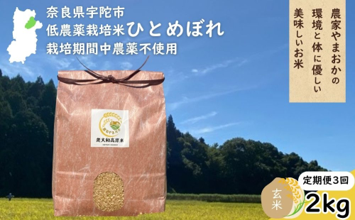 【定期便3回】ひとめぼれ 低農薬栽培＜令和7年産 玄米 2kg ＞ / ふるさと納税 低農薬 米 お米 こめ コメ 国産 新米 玄米 一等米 農家やまおか 奈良県 宇陀市陀市 ふるさと納税