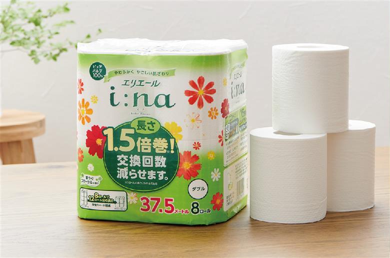 エリエール(イーナ) トイレットペーパー 1.5倍 37.5m ダブル 8R×12パック(96個)【配送不可地域：離島・北海道・沖縄県】