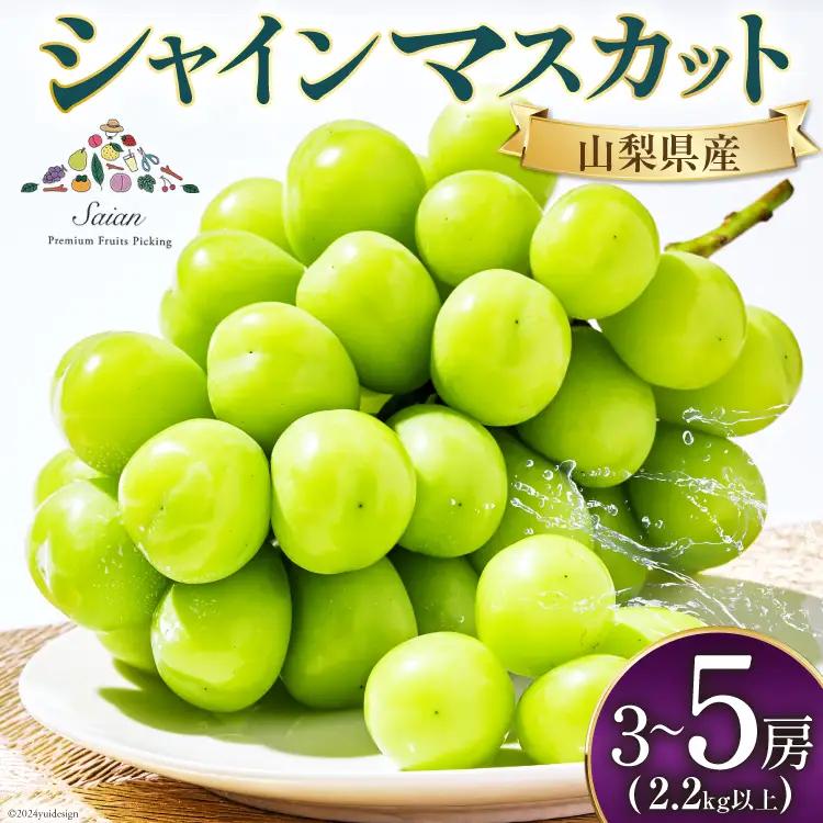 【2026年発送】先行受付 シャインマスカット 予約 3～5房 約 2.2kg 以上 シャイン マスカット 山梨 フルーツ 果物 くだもの マスカット シャイン ブドウ ぶどう 葡萄 種無し 山梨県産 期間限定 季節限定 冷蔵 農福連携 [斎庵 山梨県 韮崎市 20745281]