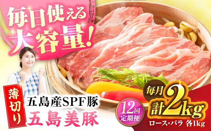 
            【12回定期便】五島美豚薄切り2kg[PAF060] うすぎり しゃぶしゃぶ 五島美豚 国産豚肉セット ブランド 食べ比べ 冷凍 ロース バラ 小分け 人気 おすすめ
          