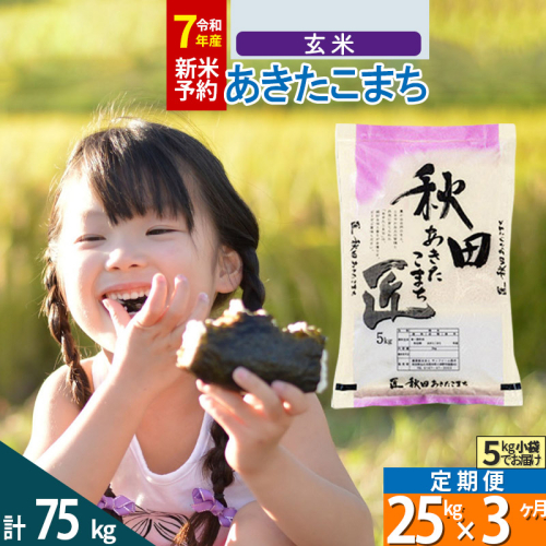 【玄米】＜令和7年産 新米予約＞ 《定期便3ヶ月》秋田県産 あきたこまち 25kg (5kg×5袋)×3回 25キロ お米  新米