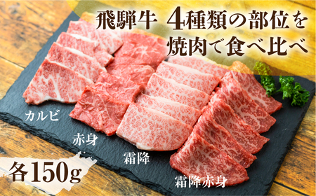 A5等級 飛騨牛 焼肉 4種 食べ比べセット 計600g 赤身 霜降赤身 カルビ 霜降り肉 部位 肉 牛肉 お肉 和牛 冷凍 岐阜県 国産 ブランド牛 鍋 グルメ お取り寄せ 化粧箱入り 27000円