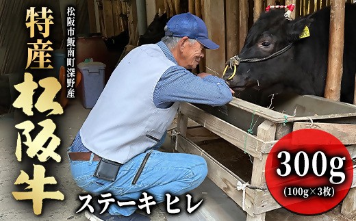 特産松阪牛 ステーキ ヒレ 300g (100g × 3枚) 【002070】