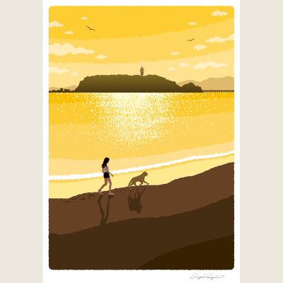 ふるさと納税 茅ヶ崎市 湘南・茅ヶ崎で描く、海を感じるイラストアート『ジークレーアートフレーム　SL-15』(小:八つ切) |  | 02