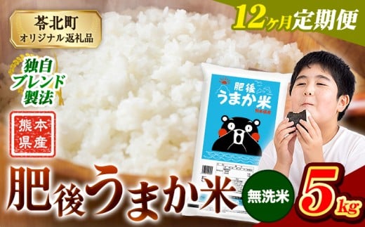 【12か月定期便】米 無洗米 熊本県産 肥後うまか米 5kg 精米 こめ  コメ お米 おこめ ブレンド米《申込月の翌月から出荷開始》熊本県産  コメ お米 おこめ