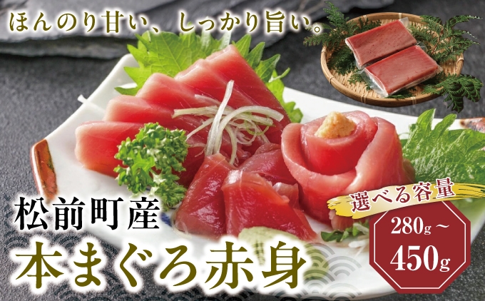 
                  【天然】 超低温冷凍 松前町産本まぐろ赤身 | 《選べる容量》280g (約140g×2) 450g (約150～225g×2～3) 冷凍 | 柵 新鮮 刺身 海鮮丼 マグロ丼 | 北海道 松前町 送料無料 MATK024-025
                