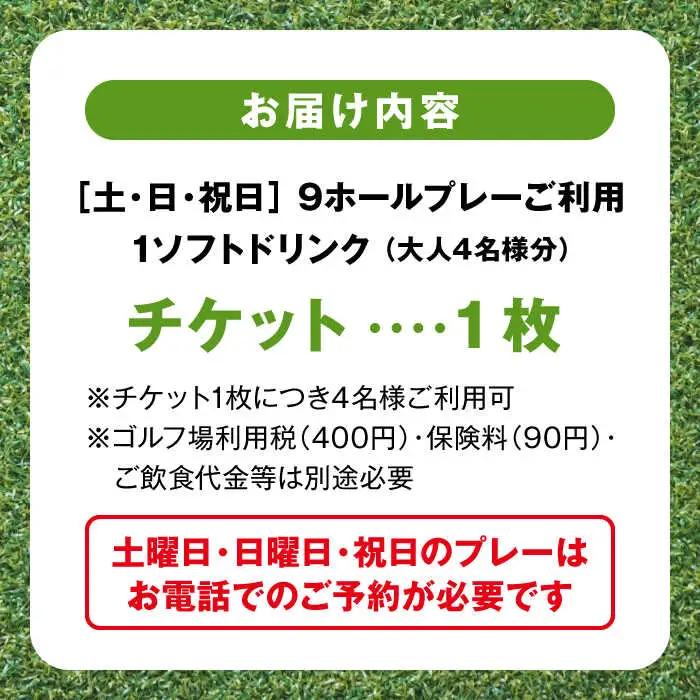 土日祝日大人４名様９ホールゴルフプレー券（1ソフトドリンク付）／ ゴルフ 【(株)葉山産業】 高額 [ASAS004]