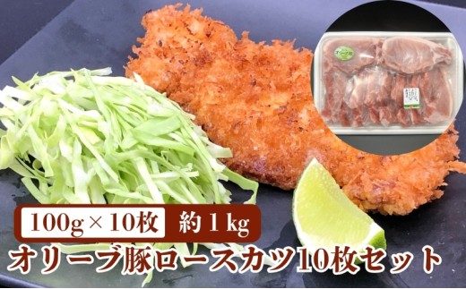 オリーブ豚ロース10枚セット100g×10枚 約1kg トンカツ用