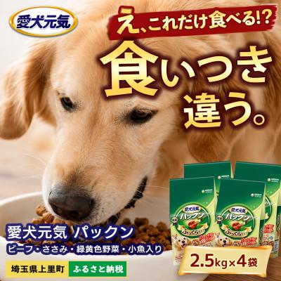 ふるさと納税 上里町 愛犬元気 パックン ビーフ ささみ 緑黄色野菜 小魚入り 2.5kg×4袋 ドッグフード 国産