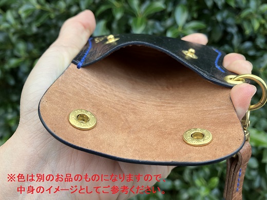 鹿革の小銭入れ ストラップ付【ロゴ入り 黒】ミニ財布 コインケース レザー 革小物【R00685】