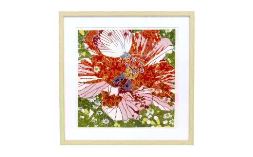 【宏次染工房 / 沖縄県認定工芸士 金城宏次】紅型額装 『蝶にハイビスカス』 絵画 額入り 伝統工芸品 おしゃれ 沖縄市 / コザ工芸館ふんどぅ [BCAU008]