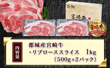 【お歳暮】宮崎牛リブローススライス1kg_AD-2508-WG_(都城市) 牛肉 宮崎牛 リブロース スライス 500g×2 霜降り すき焼き しゃぶしゃぶ