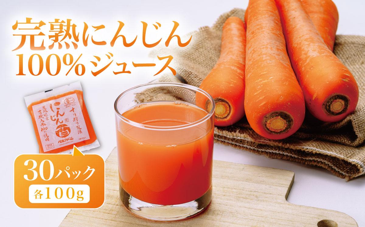 ベルファームつくばのにんじんジュース 100% 100g × 30袋 ＜離島・沖縄配送不可＞【 茨城県 つくば市 にんじん ニンジン 人参 ジュース 健康 無農薬 新鮮 オーガニック フレッシュジュース 無添加 定期便 】