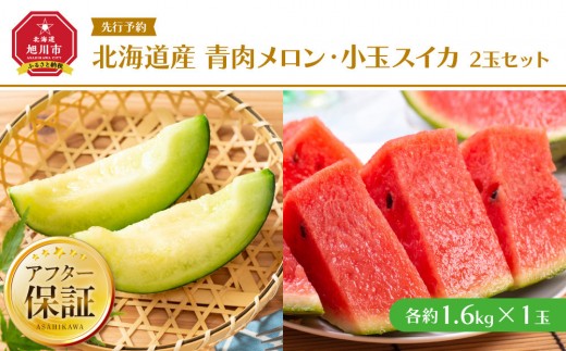 
                  【26年発送先行予約】北海道産青肉メロン・小玉スイカ 2玉セット(各約1.6kg×1玉) (2026年7月中旬から発送開始予定) 【 メロン すいか 西瓜 青肉 青肉メロン めろん meron melon スイカ suica 国産 デザート 産地直送 果物 フルーツ 糖度 2玉 デザート 旬 お取り寄せ 旭川市 北海道 】_02065
                