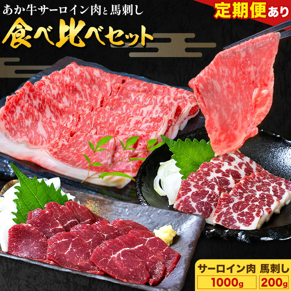 【ふるさと納税】あか牛 すきやき・しゃぶしゃぶ用 サーロイン肉1kg・馬刺し200g 食べ比べセット 選べる定期便 1回 3回 6回 12回 合同会社たべたせいか《出荷時期をお選びください》牛肉 和牛 馬刺し セット 熊本県産 送料無料