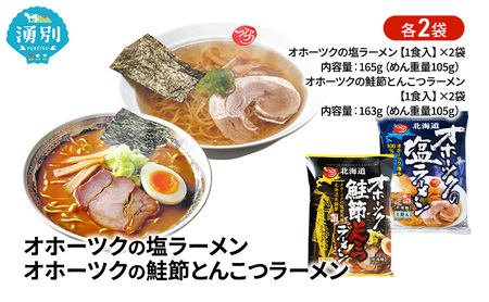 ラーメンセット オホーツク 塩・鮭節とんこつ ラーメンセット【各2袋 計4袋】