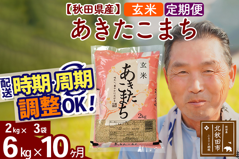 ※新米 令和6年産※《定期便10ヶ月》秋田県産 あきたこまち 6kg【玄米】(2kg小分け袋) 2024年産 お届け時期選べる お届け周期調整可能 隔月に調整OK お米 おおもり