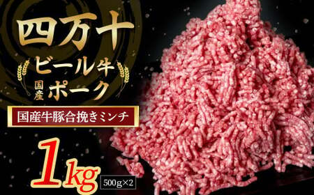 国産牛肉・豚肉の合挽肉 1kg（500g×2） 国産 牛肉 豚肉 ミンチ 合挽肉 小分け 冷凍 四万十ポーク ハンバーグ 人気 ／Asz-A14