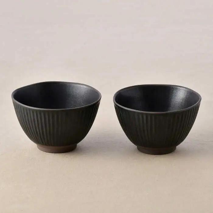 【波佐見焼】しのぎ 丼ぶり ブラック 2個セット【トーエー】[QC73]